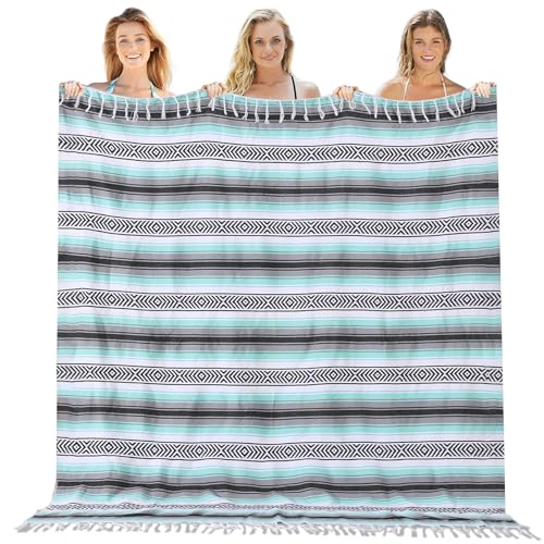 Genovega Mexican Throw Blanket Lightweight Serape Extra Large Picnic Camping Beach Bedroom Living Room Accessories Mint 50" x 68"
