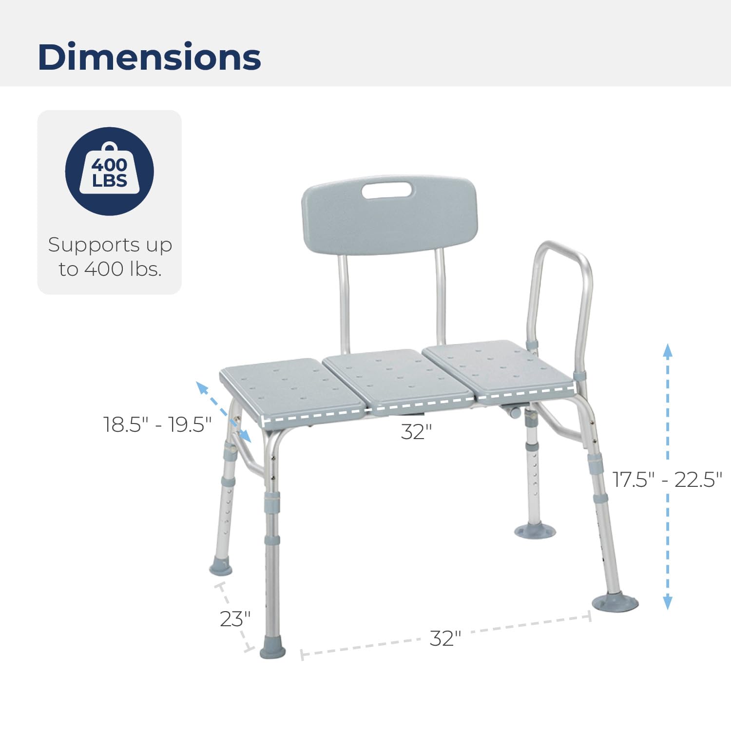 Drive Medical 12011KD-1 Tub Transfer Bench For Bathtub, Height Adjustable Shower Bench with Backrest, Shower Seat Shower Chair Bath Chair for Elderly, Seniors, Arm Support for Transfer, 400 Weight Cap
