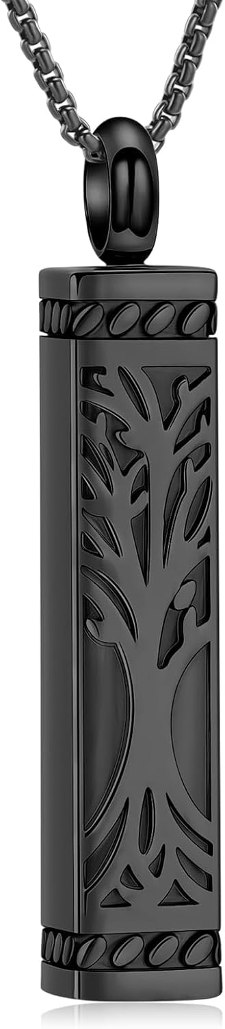 Imrsanl Tree of Life Urn Necklace for Men Women Bar Cremation Jewelry for Ashes Keepsake Ashes Necklace Pendent