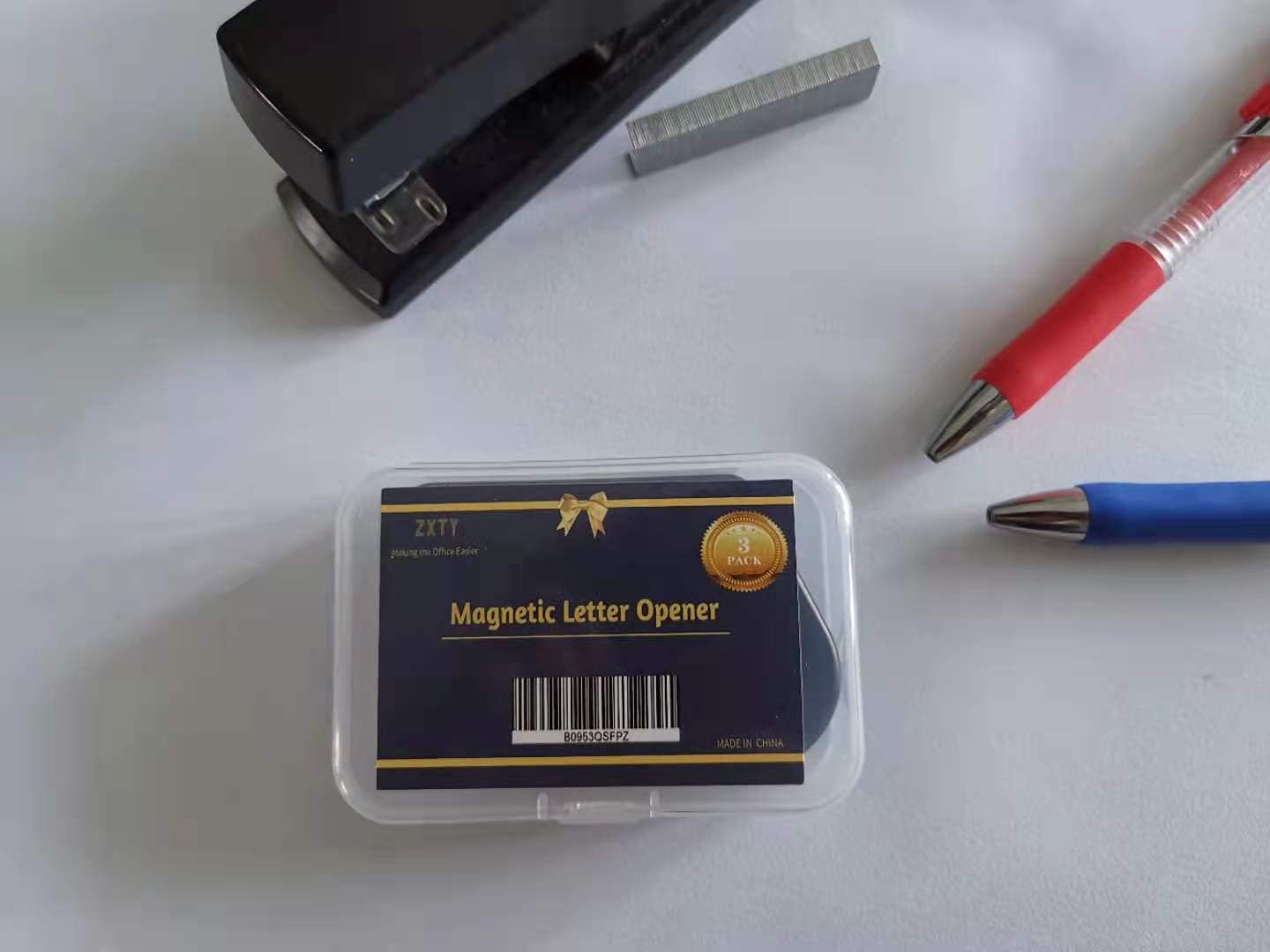 Magnetisk brevåbner til kuverter, 3 stk., kuvertåbner skærer, poståbner klinge med magnet, brevåbner til kvinder, kuvertskærer (sort)