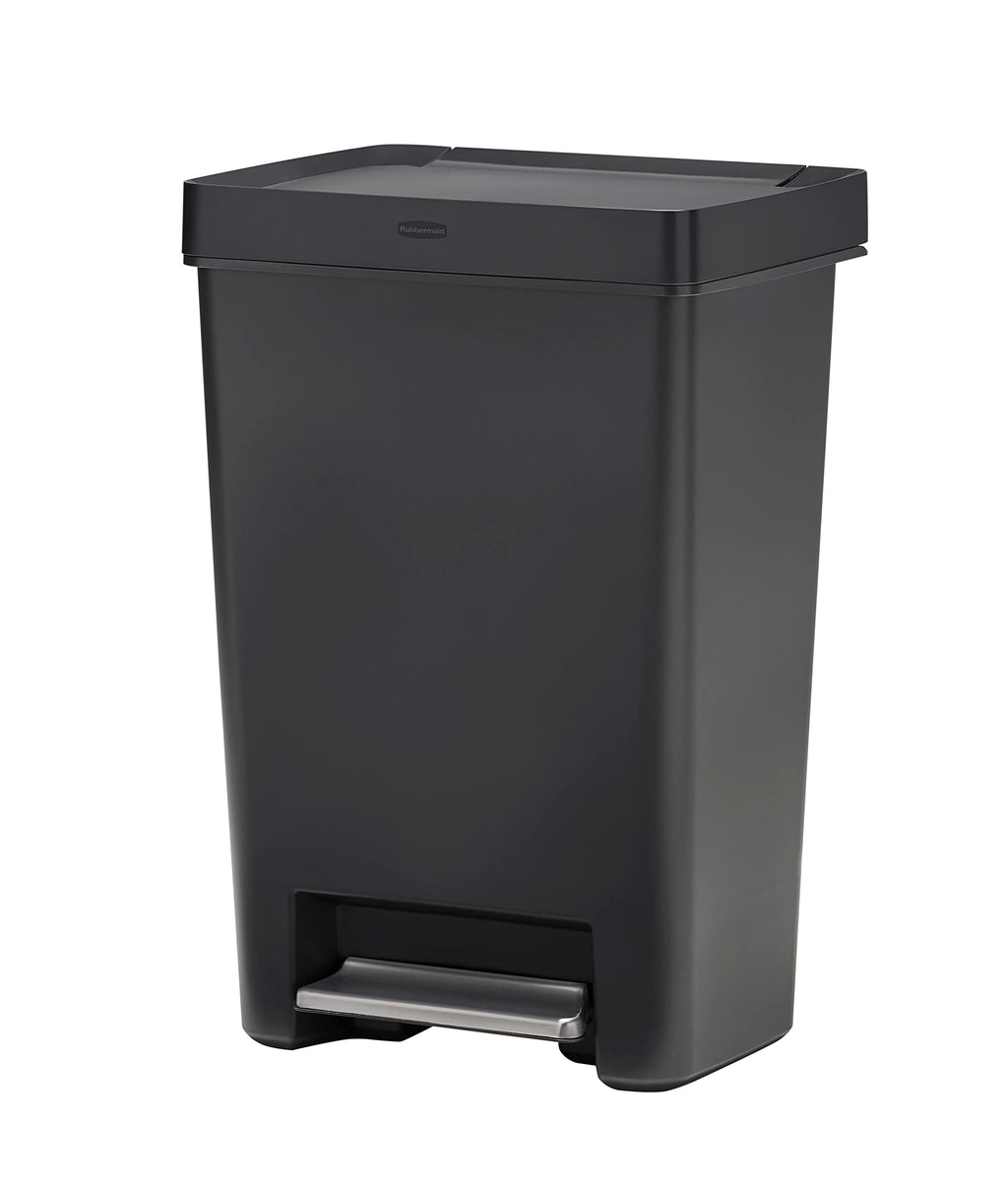 Rubbermaid Premier Series III Step-On Trash Can for Home and Kitchen, with Stainless Steel Rim, 12.4 Gallon, Charcoal, for Home/Kitchen/Garage/Apartment/Office