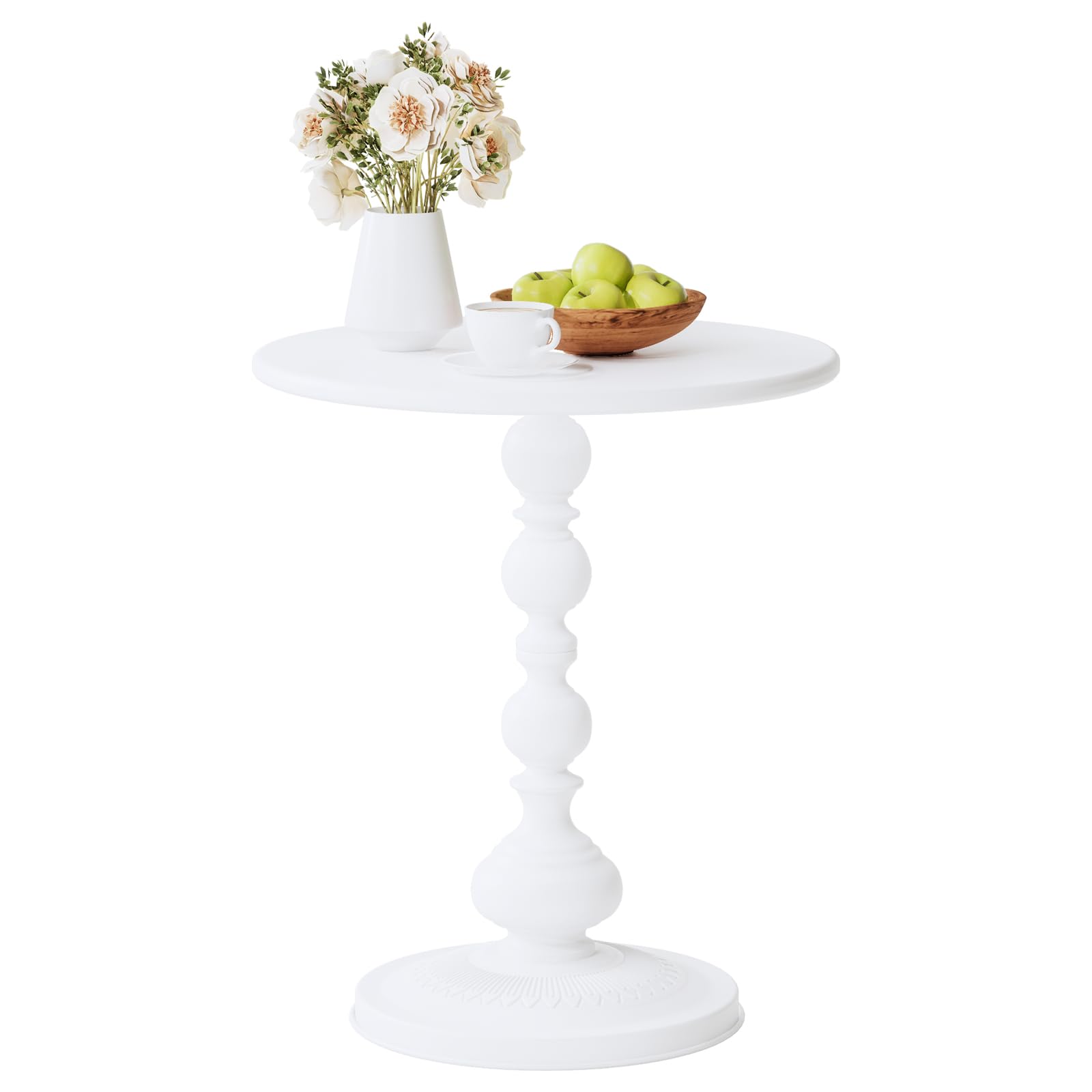 XIV Metal Small Round Side End Table, Vintage Matte Coffee Drink Cocktail Table, Accent Pedestal Table for Living Room Corners and Small Spaces, 21'' Height (Black)