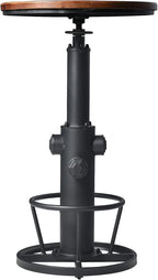 LOKKHAN Industrial Bar Table 38.6"-48.4" Height Adjustable Swivel Round Wood Tabletop 23.7" Dia, Kitchen Dining Office Coffee Bistro Pub Table