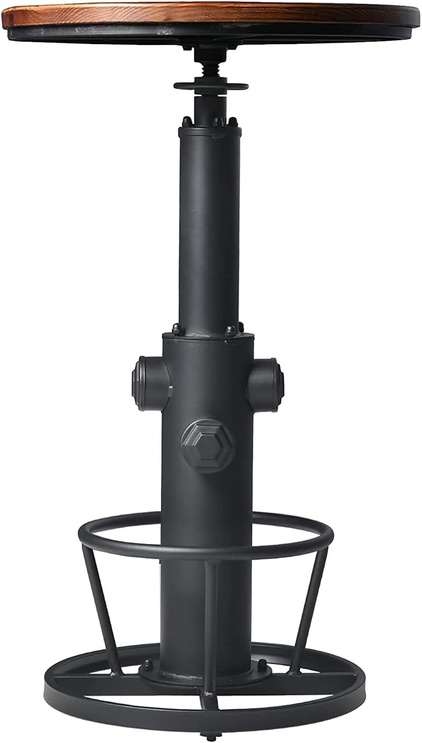 LOKKHAN Industrial Bar Table 38.6"-48.4" Height Adjustable Swivel Round Wood Tabletop 23.7" Dia, Kitchen Dining Office Coffee Bistro Pub Table