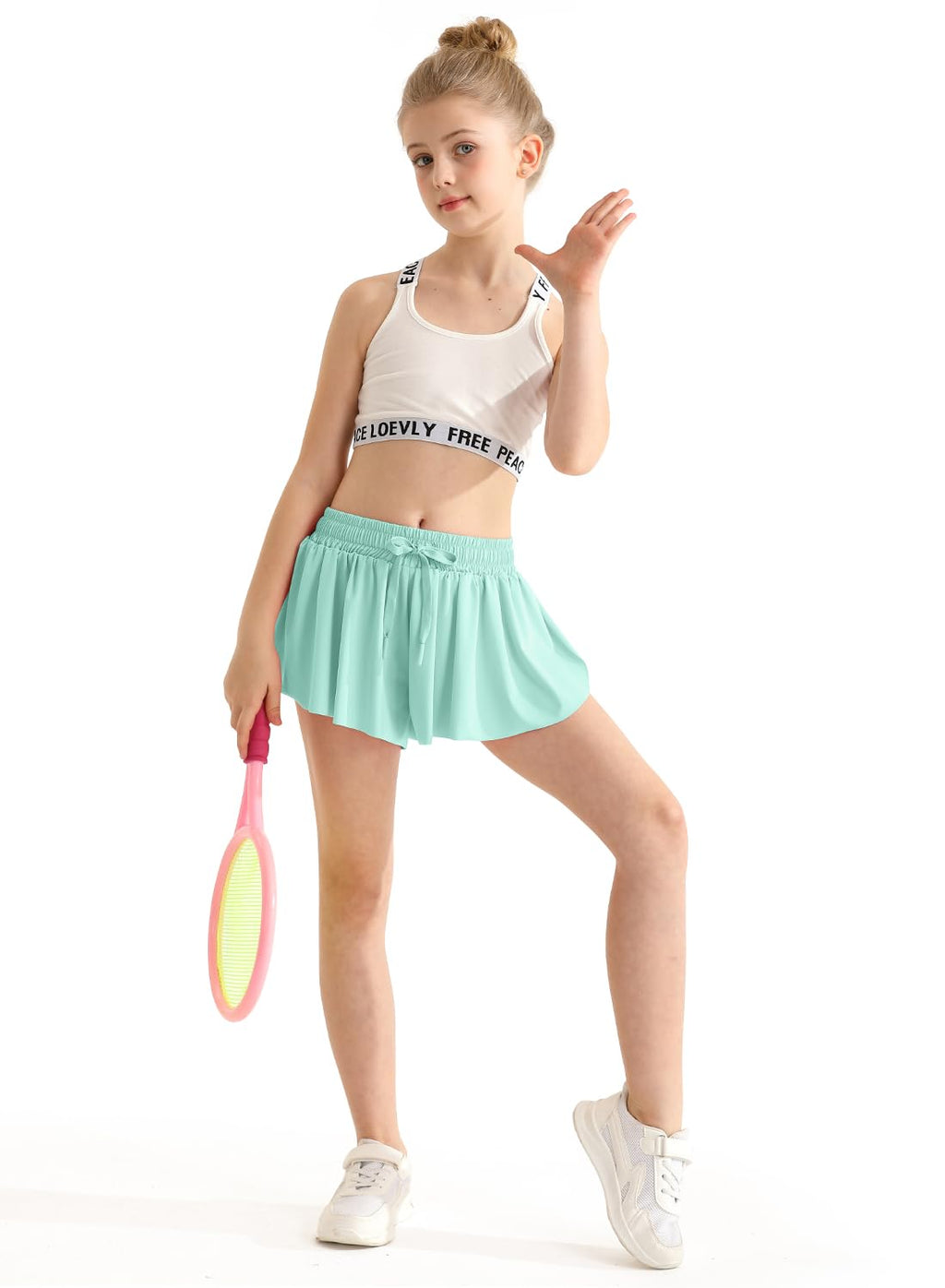 Girls Butterfly Shorts Flowy Shorts with Pocket Aqua Green Kids Butterfly Skirts with Spandex Liner 8-9 Years