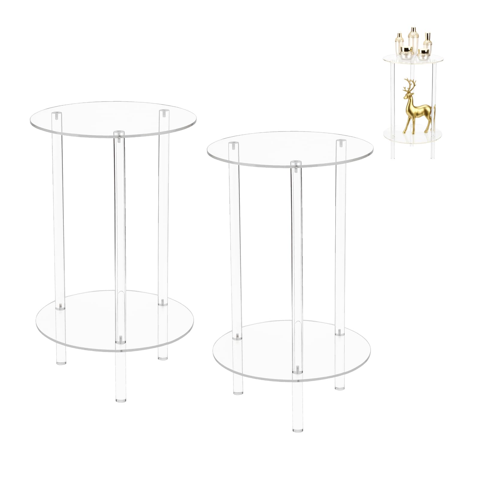 Acrylic Detachable End Table, Round Acrylic Coffee Table, 2 Tier Multifuntional Clear Nightstand End Table for Small Spaces, Detachable Beside Table for Living Room, Bedroom, Study Room, 12"