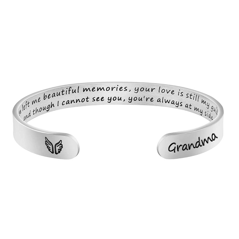 JoycuFF Memorial Gifts for Loss of Mom Dad in Memory of Jewelry Sympathy Bracelet Bereavement Cuff Secret Message Engraved Grief Gifts for Women