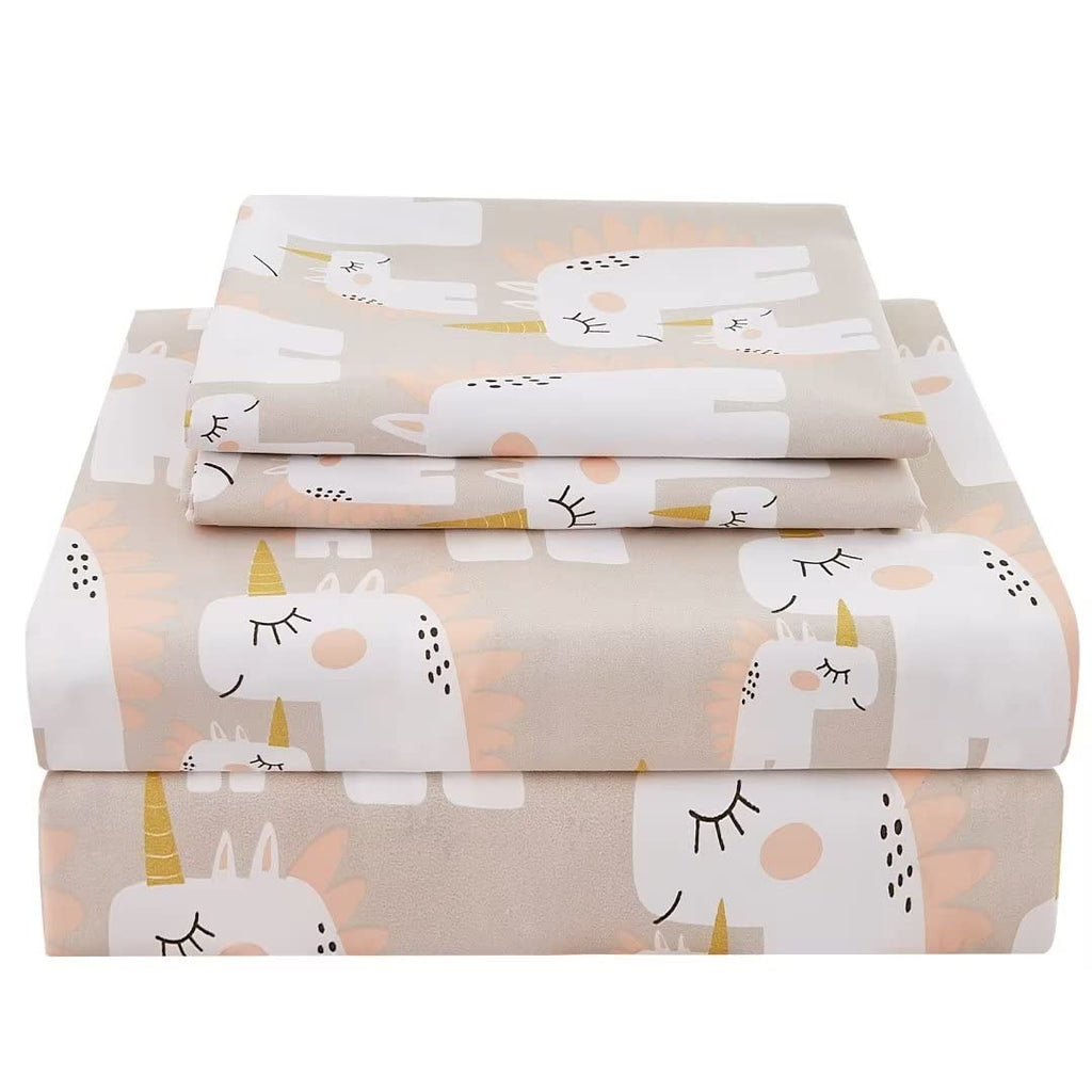 ست ملحفه کودکان یونیکورن صورتی JSD، سایز تویین، ۳ تکه، ملحفه‌های رختخواب میکروفایبر چاپ شده با طرح رنگین کمان برای دختران، جیب عمیق