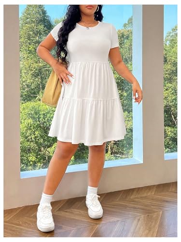 Floerns Women's Plus Size Short Sleeve Ruffle Dress Knitted Flowy Tiered A Line Dresses White XX-Large Plus