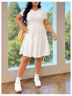 Floerns Women's Plus Size Short Sleeve Ruffle Dress Knitted Flowy Tiered A Line Dresses White XX-Large Plus