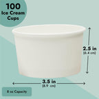 Juvale 100 Stück Einweg-Papier-Eisbecher, Dessertschalen für Sundae-Bar, gefrorener Joghurt (Weiß, 8 oz)