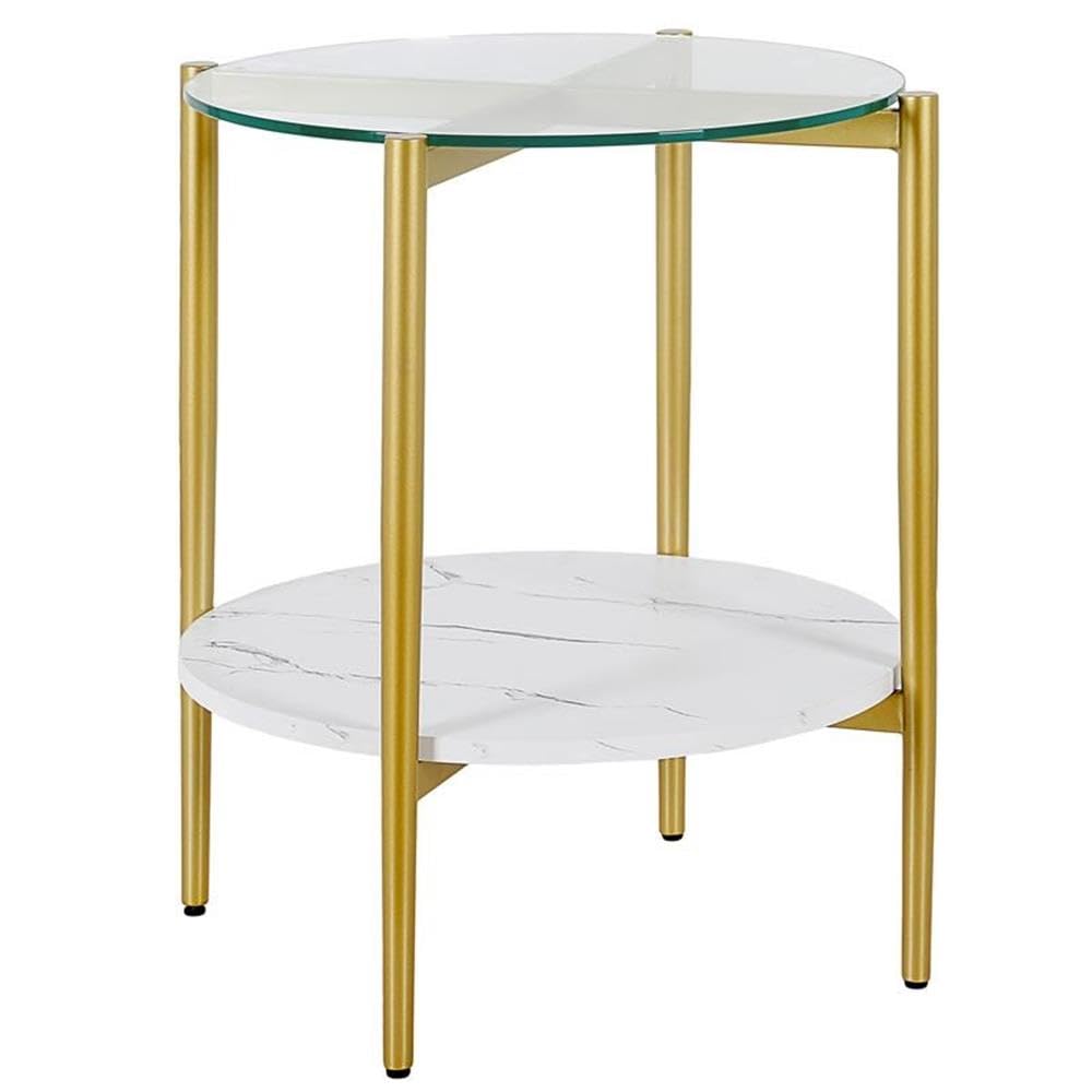 Otto 32" Wide Square Coffee Table with Faux Marble Shelf in Brass