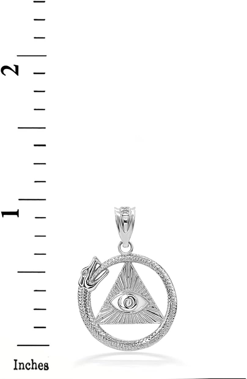 Claddagh Gold Solid .925 Sterling Silver Ouroboros Snake The eye Of Horus/Ra All Seeing Eye Pendant Necklace - Choose Pendant Only or Necklace w/ 16”-22” Chain