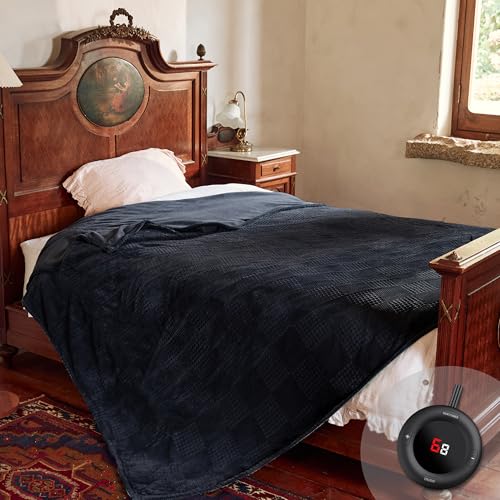 Verwarmd deken elektrisch deken plaid 50''X60'' - verwarmingsdeken met 6 warmtestanden - 2-10 uur automatische uitschakeling, ETL gecertificeerd, wasmachinebestendig (zwart)