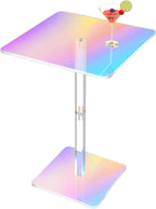 NiHome Square Iridescent Acrylic End Table for Small Spaces, Living Rooms, Bedrooms, Balconies, 0.3-Inch Thick Acrylic Coffee Table with Crystal Clear and Durable Design, 13.3"x13.3"x18.9" (1PC)