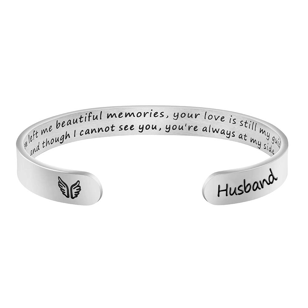 JoycuFF Memorial Gifts for Loss of Mom Dad in Memory of Jewelry Sympathy Bracelet Bereavement Cuff Secret Message Engraved Grief Gifts for Women