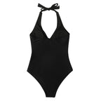 SUUKSESS Women Sexy Tummy Control One Piece Swimsuits Halter Push Up Monokini Bathing Suits (Black, L)