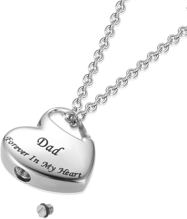 Cremation Urn Necklace for Ashes Urn Jewelry,Forever in My Heart Carved Stainless Steel Keepsake Waterproof Memorial Pendant for mom & dad with Filling Kit…