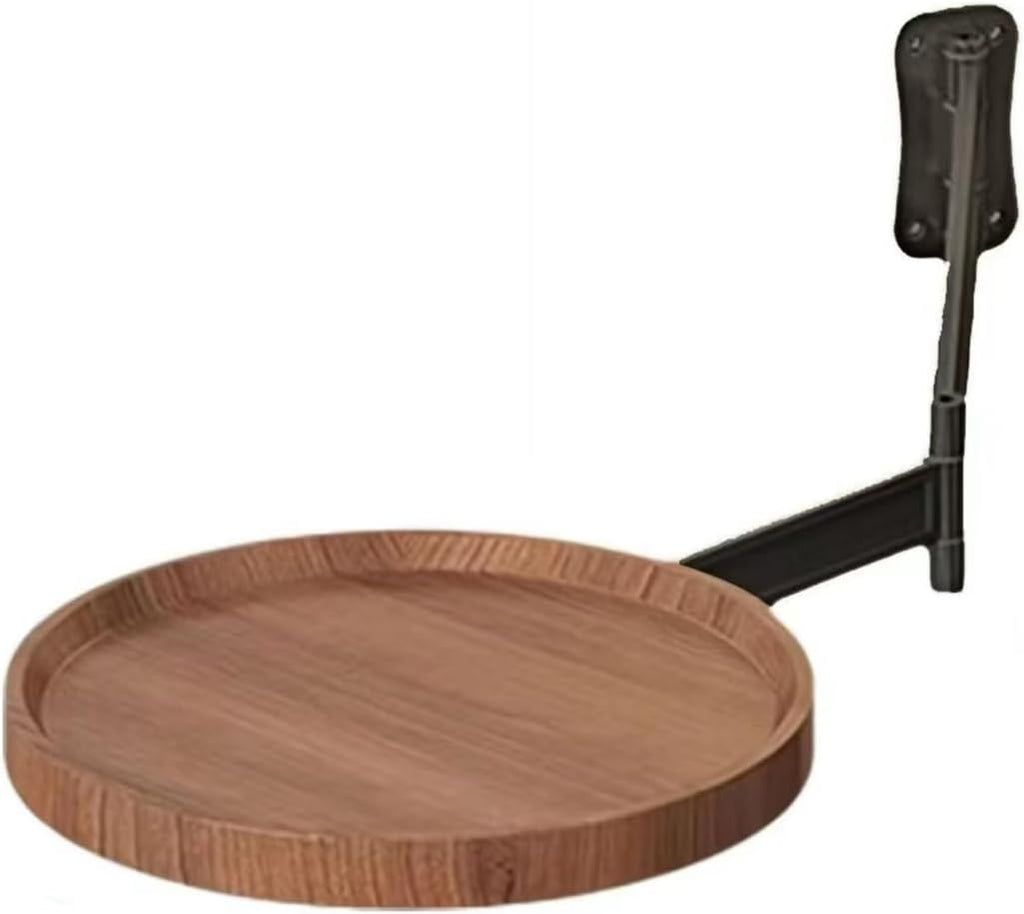 Retractable Wall Mounted Folding Table, Adjustable Sofa Floating Table Balcony Coffee Table, 11.8 Inch Round Wooden Tabletop, Space Saving Design, Adjustable Angle, Acacia Brown (Black)