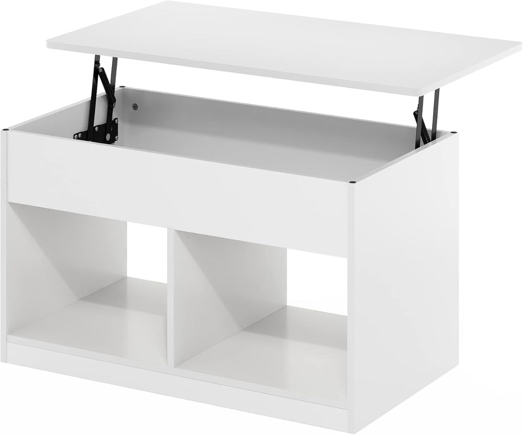 Furinno Jensen Living Room Lift Top Coffee Table with Hidden Compartment, Solid White