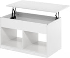 Furinno Jensen Living Room Lift Top Coffee Table with Hidden Compartment, Solid White