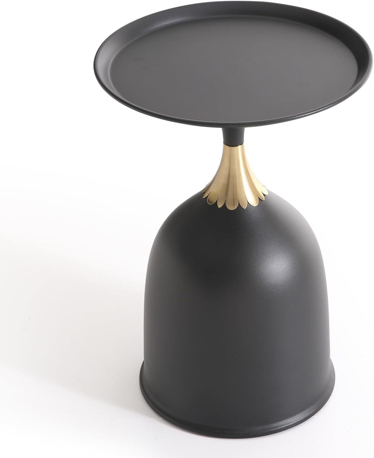 seonyou Small Round Side Table, Black Accent Modern Minimalist Metal Circle Pedestal End Table, Unique Fluted Drink Martini Tables for Small Spaces
