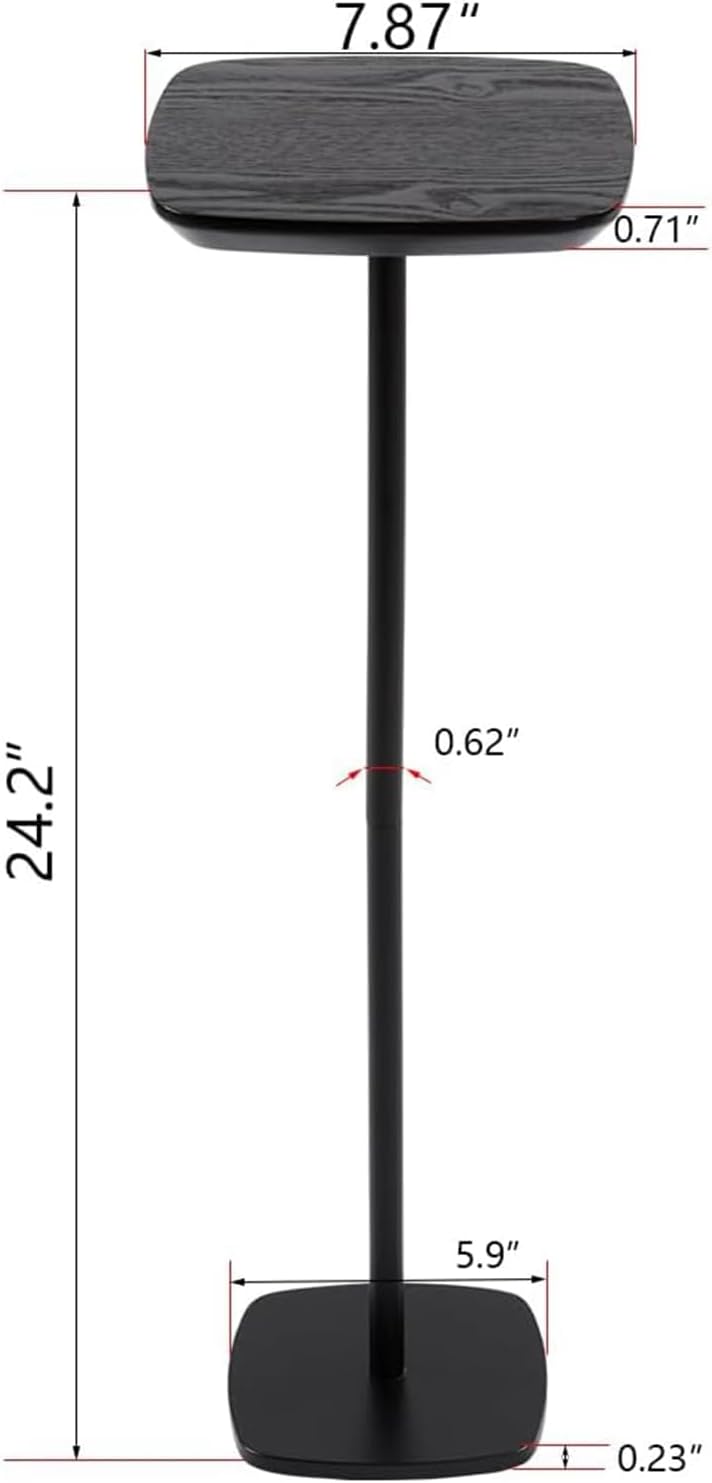 Modern Martini Pedestal Side Table - Small Metal Cocktail Stand for Living Room, Bar, or Small Spaces - Black End Table (Black)