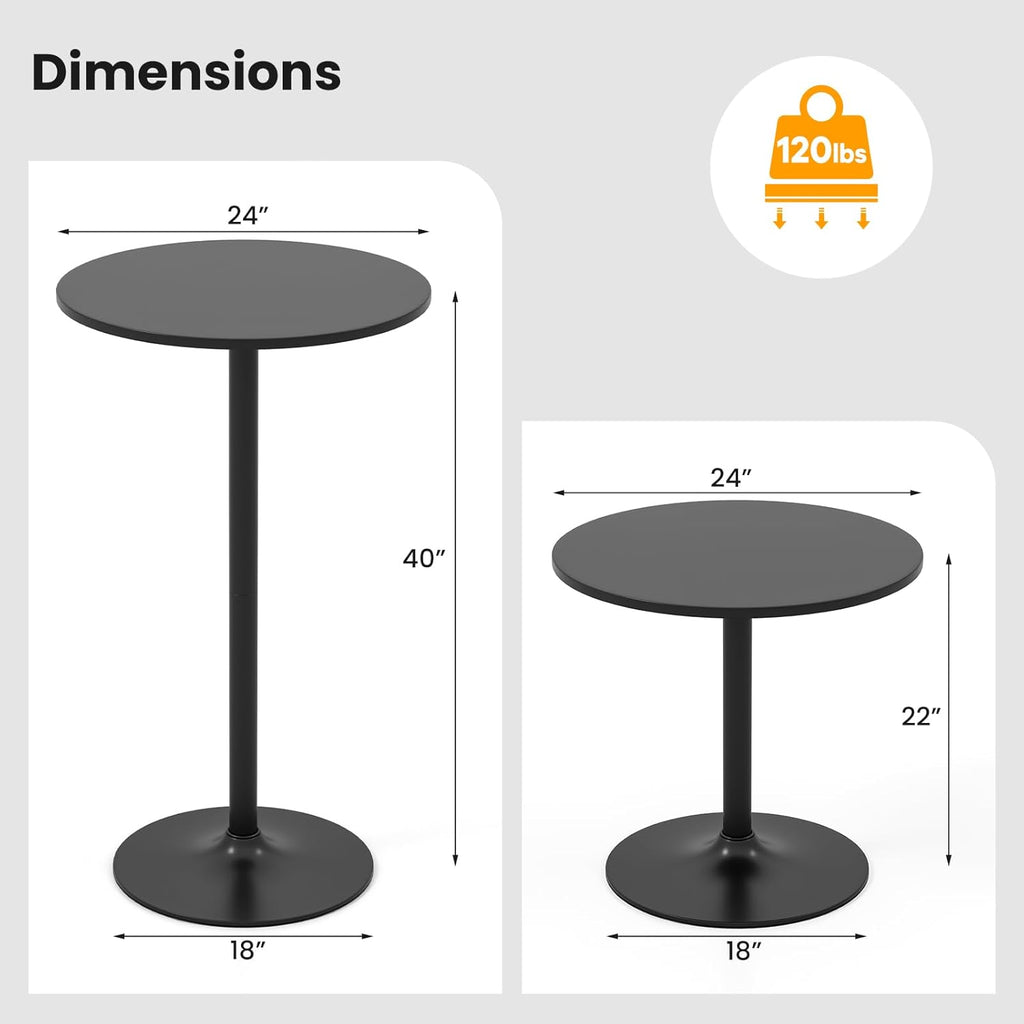 Giantex Two-in-one Bar Table with Detachable Pole, Metal Base, 24" Round Top, 40"/22" Two Convertible Height, Cocktail Table, Coffee Table, Pub Table for Dining Room, Restaurant, Kitchen (1, Black)
