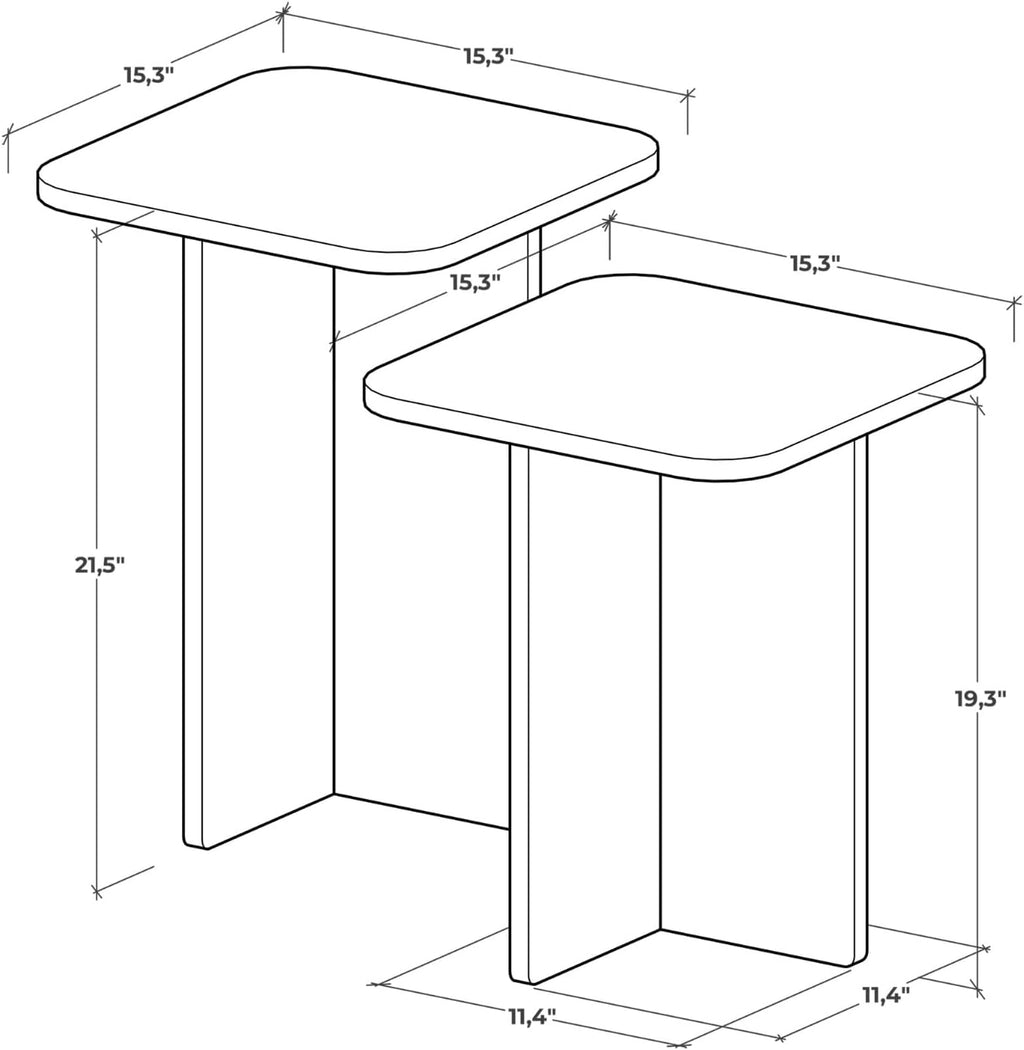 Travertine Efect Square Nesting Table Set of 2 Modern Coffee Table Small Side Table End Table for Living Room