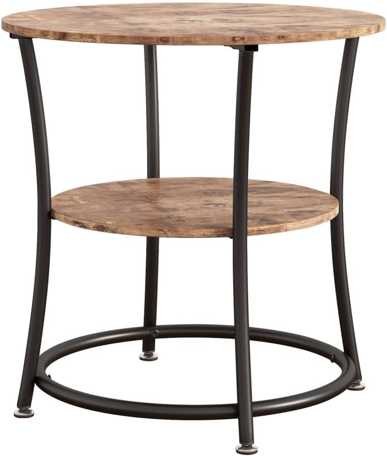 BOFENG Side Table,Round End Table with 2 Storage Shelves for Living Room, Bedroom,Small Spaces,Coffee Table Nightstand with Sturdy Metal Frame,Easy Assembly,Rustic Brown