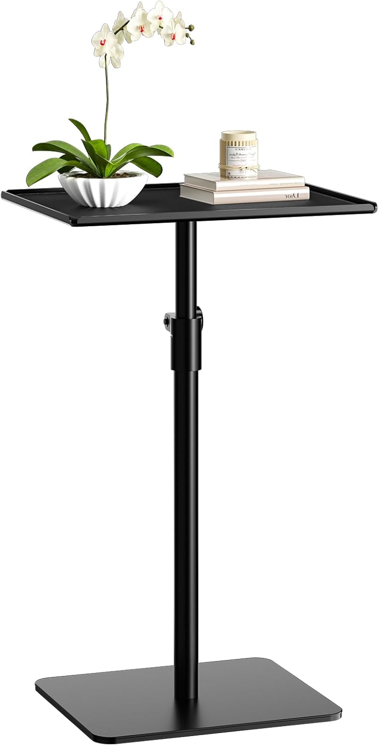 RCHYFEED Metal End Table, Height Adjustable Side Tables Living Room, Small Side Table for Small Spaces with Matte Black Tray, Square Drink Coffee Tables Sofa Table for Bedroom, Sofa Tray Table Indoor