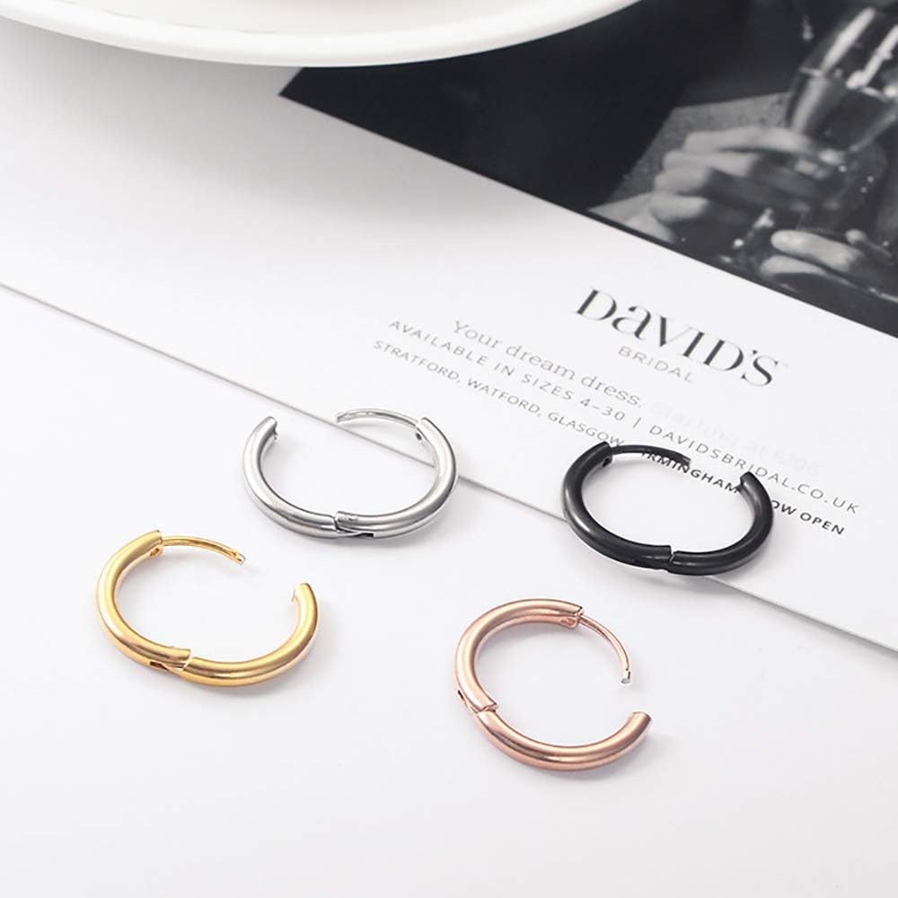 316L Surgical Stainless Steel Huggie Hoop Earrings 6mm 8mm 10mm 11mm 12mm 14mm Hypoallergenic Earrings Hoop Cartilage Helix Lobes Hinged Sleeper Earrings For Men Women