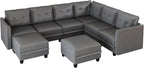 LLappuil Modular Sectional Sofa, Oversized U Shaped Sofa with Storage, Sectional Couch for Living Room, Faux Leather Fabric Waterproof Sofa, 7 Seats with Ottoman, Dark Grey
