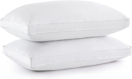 puredown® Goose Feathers and Down White Pillows with 100% Cotton Cover, Bed Sleeping Hotel Collection Pillows Set of 2, Standard Size