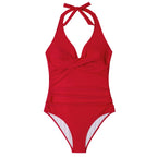 SUUKSESS Women Sexy Tummy Control One Piece Swimsuits Halter Push Up Monokini Bathing Suits (Red, L)