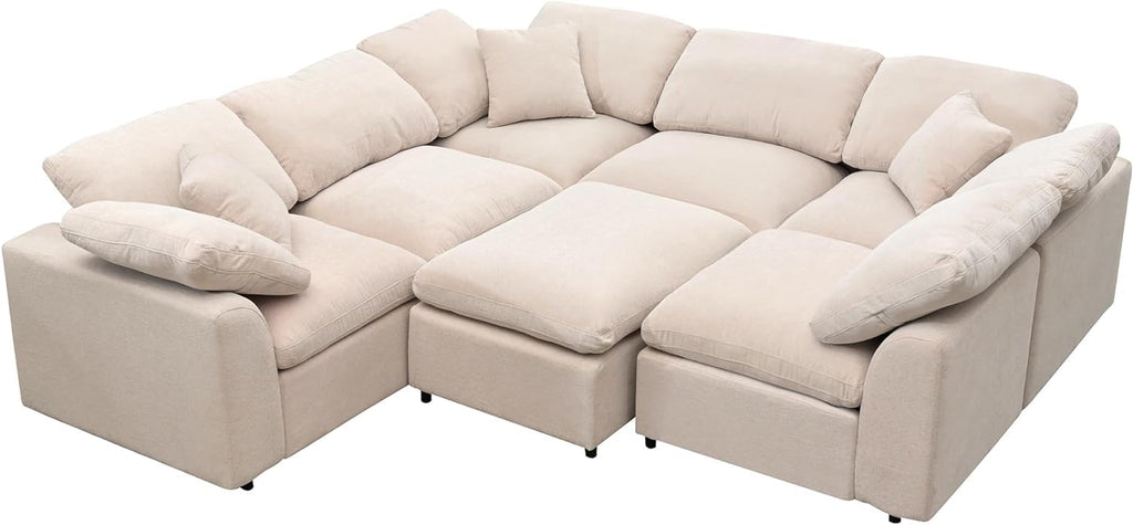U-Shaped Oversized Symmetrical Sectional Sofa Couch Classic Chesterfield Scroll Armrest Button Tufted Sofa&Couch with Extra Wide Chaises and 2 Pillows for Living Room Home Theater/Office/Apartment