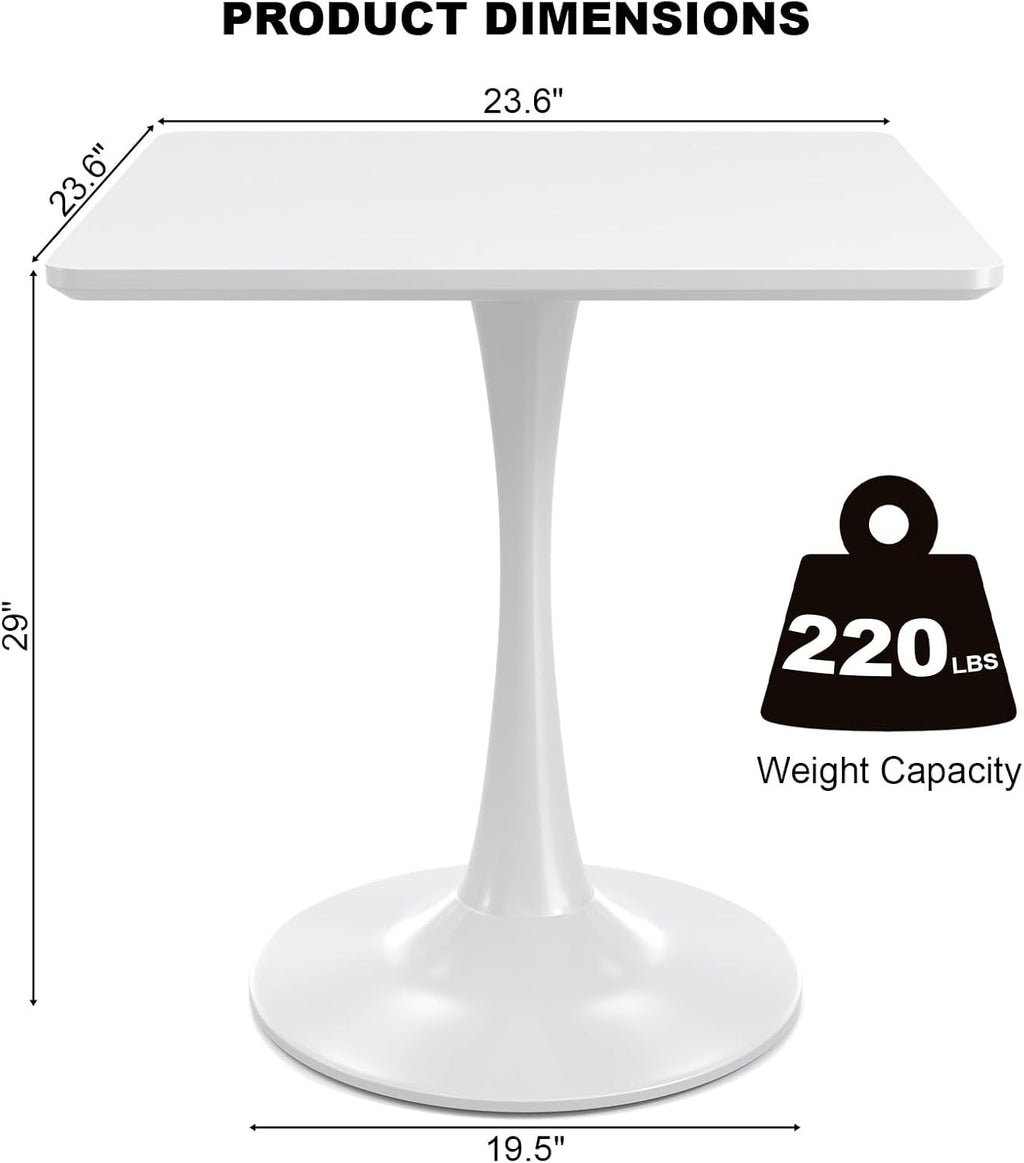White Square Tulip Table for 2 Person, 24 Inch Small Dining Table with Pedestal Base for Two, Mid Century Modern Tulip Tables for Kitchen, Living Room, Cafe, Coffee, Office, Bistro, Pub, Bar, Wood Top