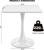 White Square Tulip Table for 2 Person, 24 Inch Small Dining Table with Pedestal Base for Two, Mid Century Modern Tulip Tables for Kitchen, Living Room, Cafe, Coffee, Office, Bistro, Pub, Bar, Wood Top