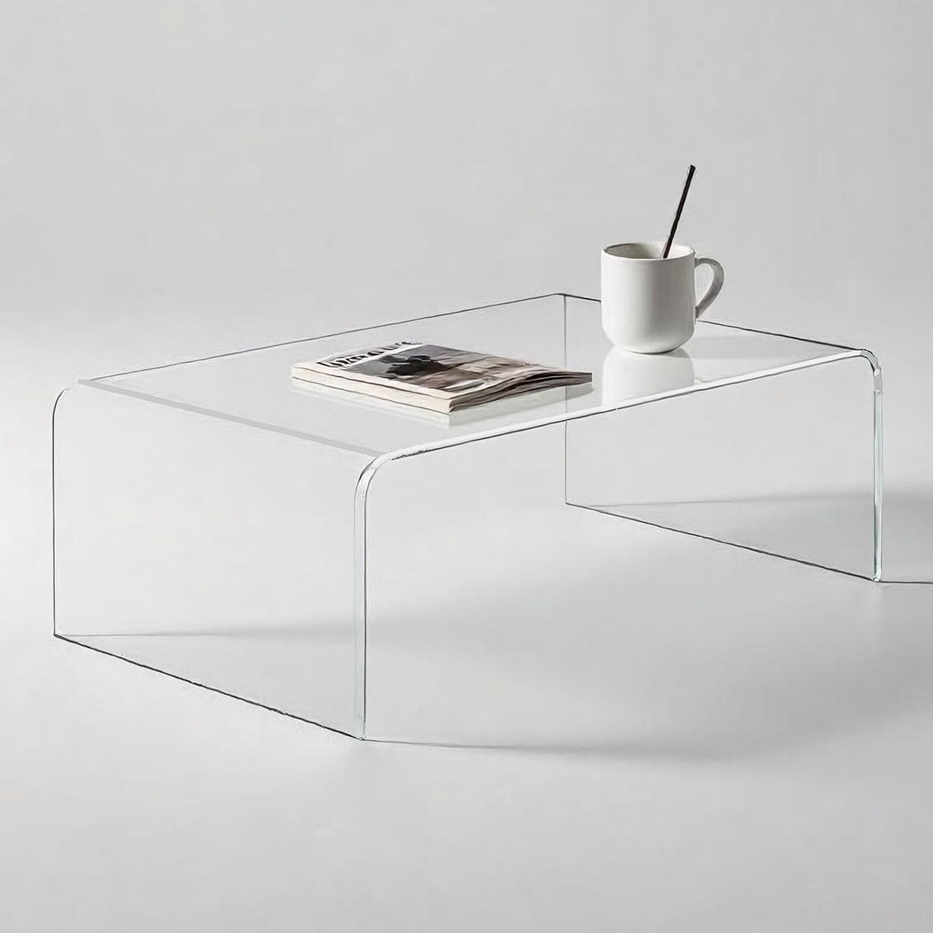 Acrylic Thick Coffee Table for Living Room. 34" Modern Minimalist Rectangular and Clear End Table.Easy to Clean and Safe Rounded Edges (16.9" D x 34.6" W x 14.6" H)