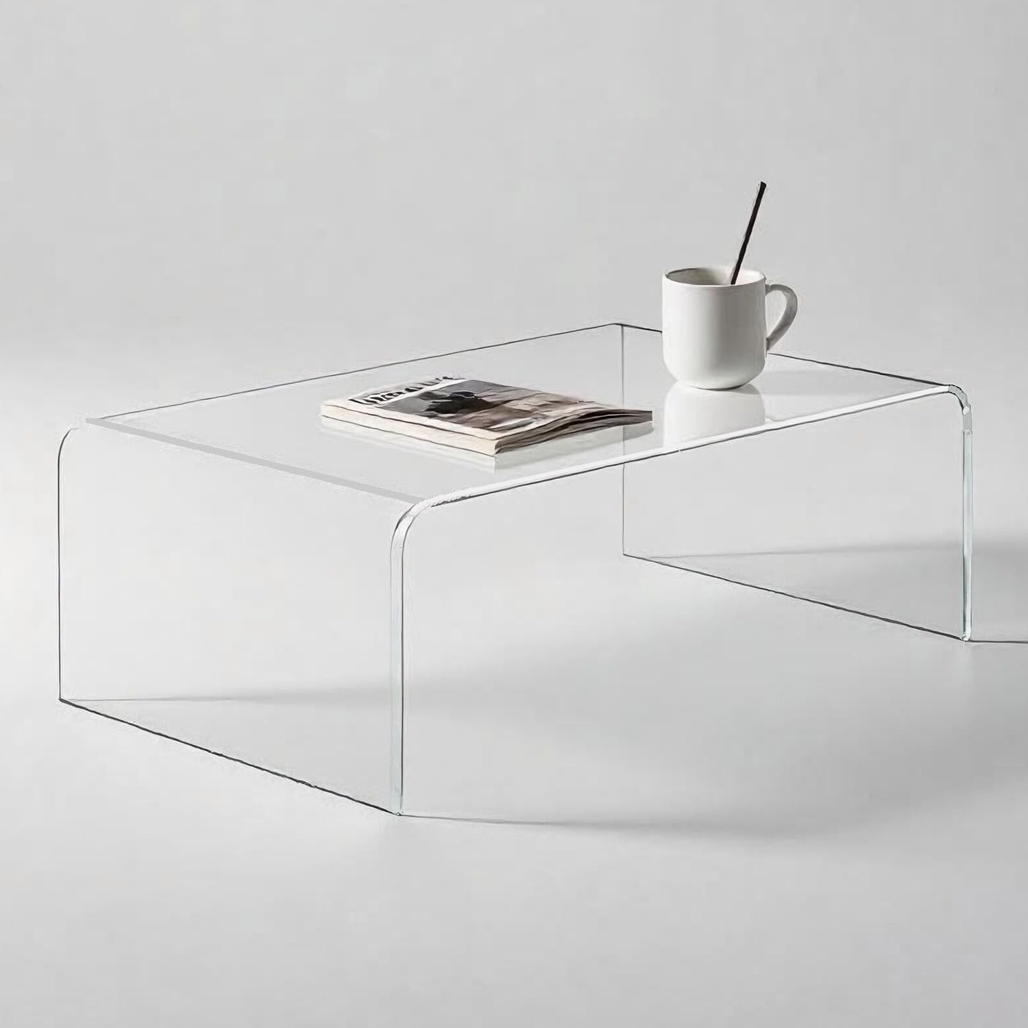 Acrylic Thick Coffee Table for Living Room. 34" Modern Minimalist Rectangular and Clear End Table.Easy to Clean and Safe Rounded Edges (16.9" D x 34.6" W x 14.6" H)