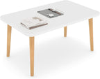 Square Coffee Table Low Table with 4 Solid Wood Sturdy Legs, Floor Table Desk for Sitting on The Floor, Storage and Living Room Furniture (White)