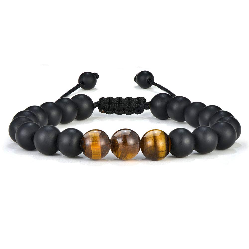 M MOOHAM Natural Stone Bracelets for Men - 8mm Tiger Eye, Matte Agate, Lava Rock - Teen Boys Gifts for Birthday, Anniversary, Christmas