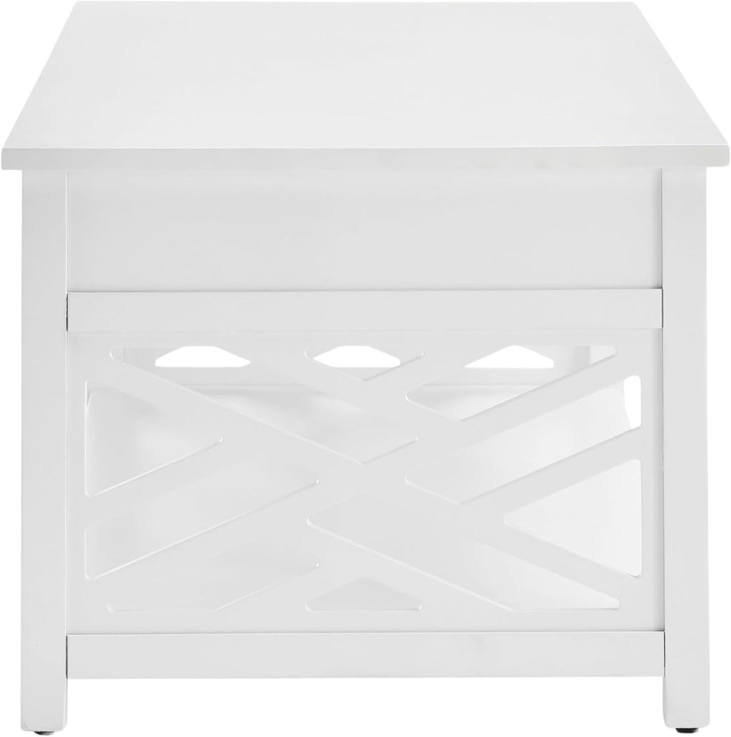 Coventry 36-Inch White Wood Coffee Table with Drawer & Open Shelf – Modern Accent Furniture for Living Room Storage & Décor by Alaterre Furniture