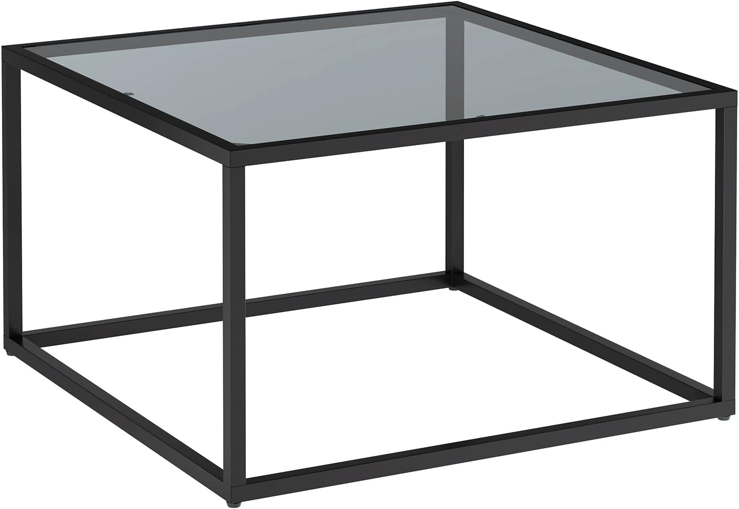 YMYNY Glass Coffee Table, Tempered Glass Square Coffee Tables with Metal Frame, Unique Modern Table for Living Room Home Office 26.77" x 26.77" x 15.75", Black Grey, UHCT001H