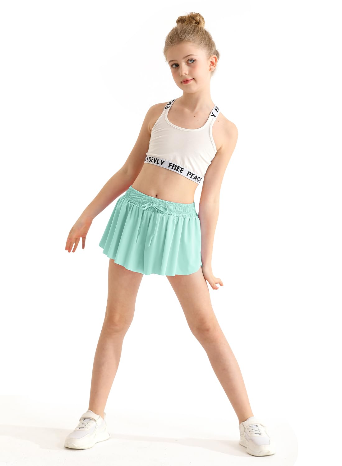 Girls Butterfly Shorts Flowy Shorts with Pocket Aqua Green Kids Butterfly Skirts with Spandex Liner 8-9 Years