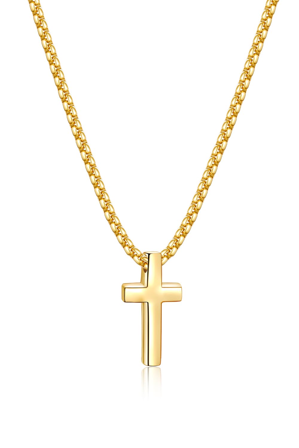 Fiusem Cross Necklace for Men, Silver/Gold/Black Mens Cross Necklaces with 2.5mm Cross Chain and Stainless Steel Cross Pendant, Box Chain 16-24 Inch