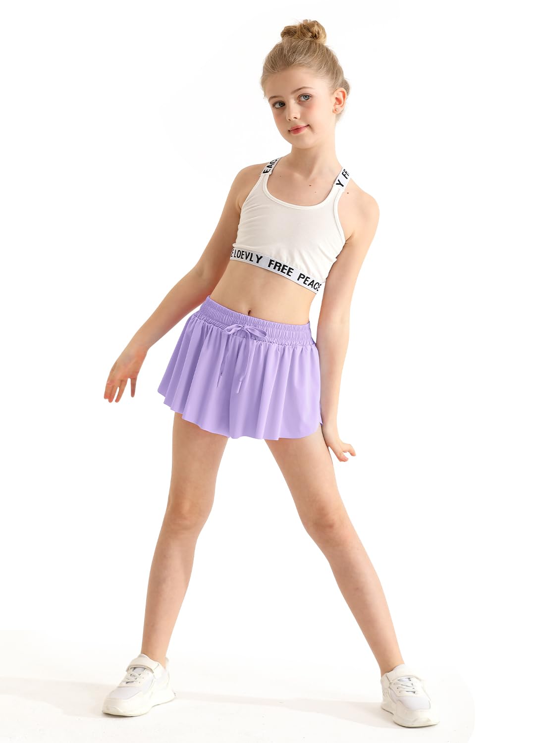 Pige sommerfugle shorts, løstsiddende shorts med lomme, børns lavendel lilla sommerfugleskørter med spandexforing, 12-13 år