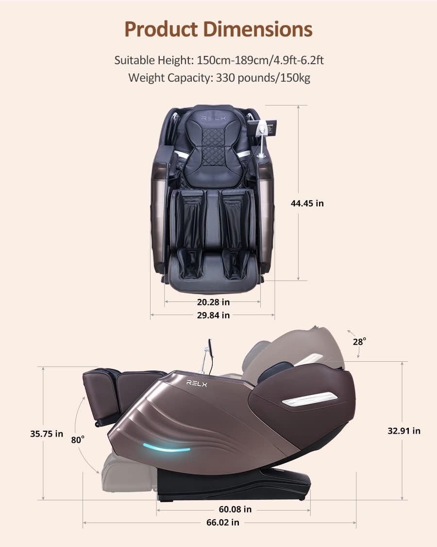 RELX 2025 Massage Chair Full Body, Zero Gravity SL-Track Shiatsu Massage Chair Built-in Heat System, Airbag Massage, with Body Scan, Deep Yoga Stretch, Calfrest Extension and AI Control(Brown)