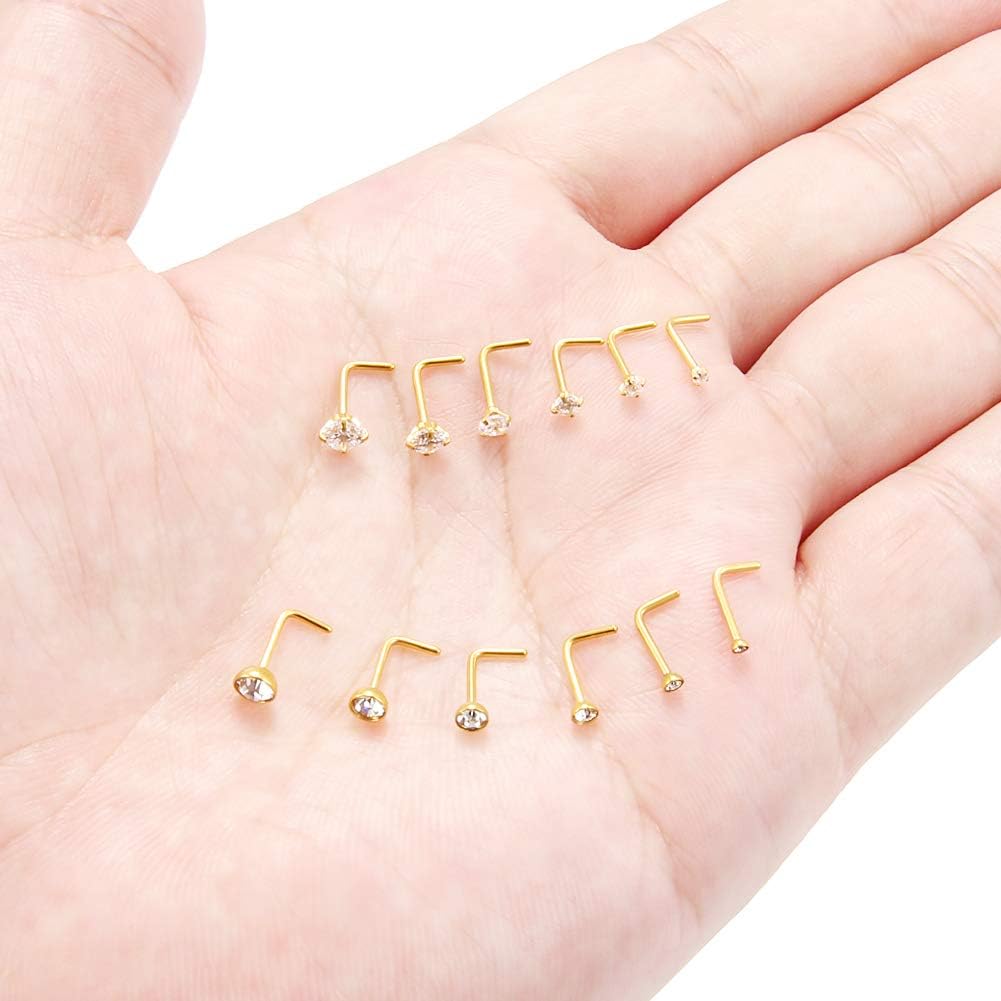 Ruifan 20G 1.5mm 2mm 2.5mm 3mm 3.5mm 4mm Opal Clear Diamond CZ Nose L Shaped Studs Rings Piercing Jewelry 4-20PCS