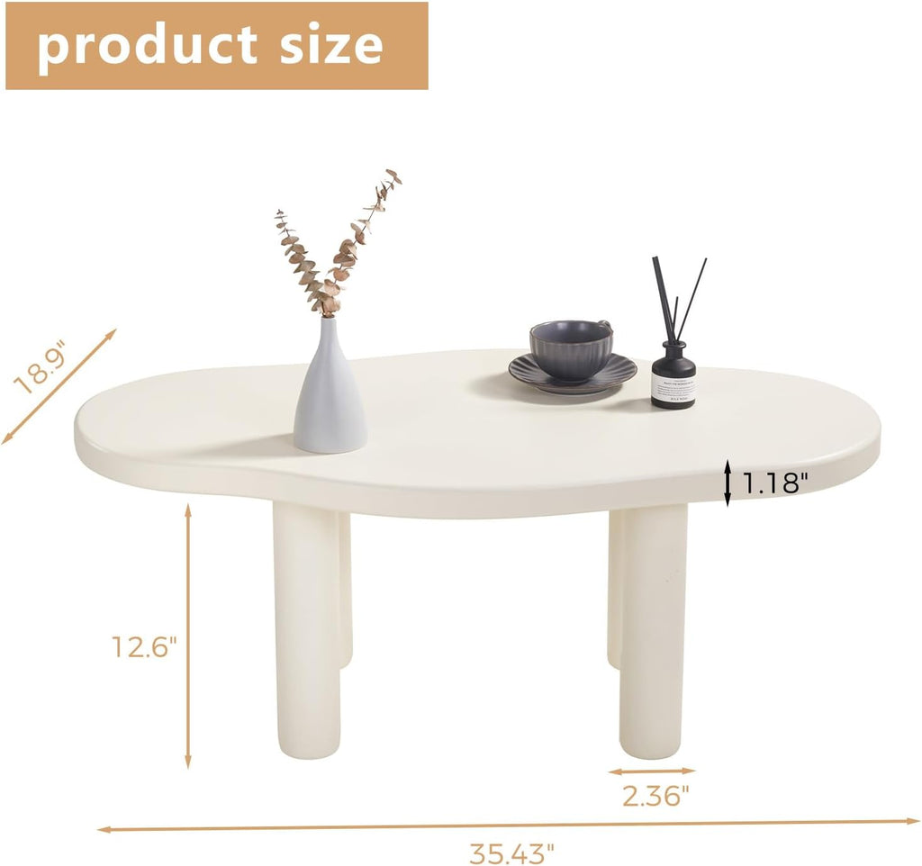 Cloud Coffee Table - Irregular Shape With 4 Legs - Modern End Table for Living Room, Apartment, Bedroom - Easy Assembly - White
